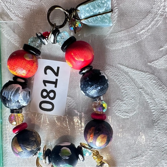 Artisan Charm Bracelet Montana Moss Agate Hand Painted Wood Beads, Glass 00815 P - Picture 9 of 9